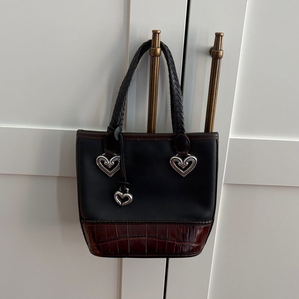 Brighton Black and Brown Shoulder Bag with Heart Accents